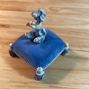 Vintage 1960s Florenza Poodle Pincushion Blue White Metal Original Box
